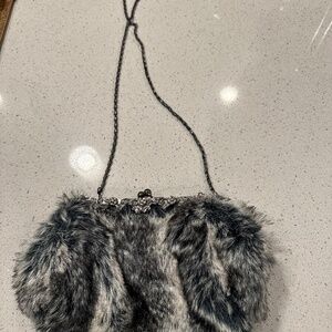 Faux Fur Rhinestone Embellished Evening Purse